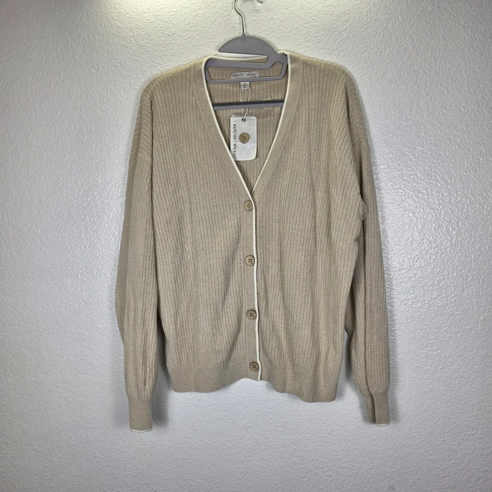 Barefoot Dreams Cozychic Ultra Lite Contrast‎ Ribbed Cardigan Women's M